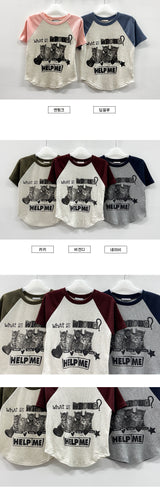デューリーキャットラグランVネックニットクロップドTシャツ
