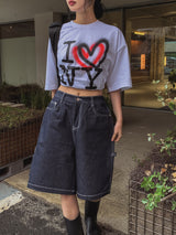 ステッチカーフェンダーバミューダデニムパンツ
