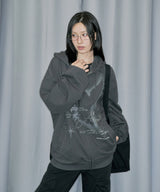 Angel Stud Overfit Hood Zip-Up - CHARCOAL
