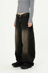Mud side incision balloon denim pants