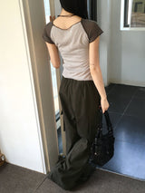 Zver Nagrang color combination see-through short sleeve t-shirt