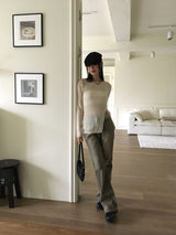 Lohil button slit ribbed see-through knit