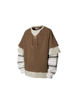 RELABEL Spatial Relations (Parallel Lines) Four-Colour Striped Patchwork Knotted Beaded Faux Three-Piece Long-Sleeved T-Shirt
