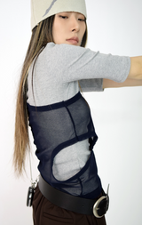 one shoulder mesh sleeveless(2color)