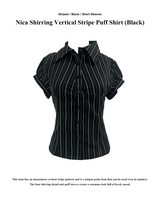 ニカ シャーリング 縦縞 パフスリーブ 半袖シャツ (Black)