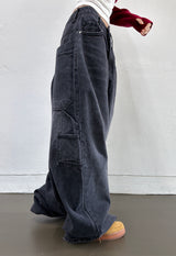 (UNISEX) バルーンデニムワイド BANDING-DETAIL HIP LOOSE BOXY オーバーサイズローライズパンツ - 2 COLOR