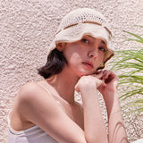 Heart Chain Crochet Ribbon Bucket Hat / Beige