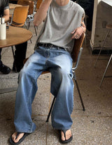 [Unisex] Real stitch semi wide denim pants