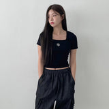 スクエアネックレギュラーハーフTシャツ [BLACK]