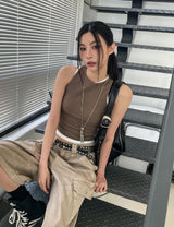 [U-BASIC] ベーシックバルディーリブクロップマンゴースリーブレス