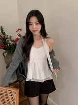 [SHOPPERMADE] シフォンレイヤードノースリーブブラウス + ネクタイセット