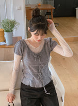 シースルードットレイヤードTシャツ (2color)