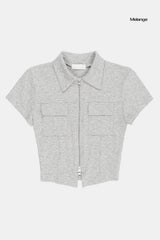 スラブ2WAYジップアップクロップカラーTシャツ