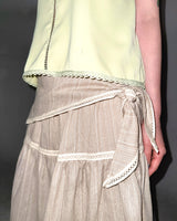 (2color) Scarf Slub Stripe Lace Tiered Skirt
