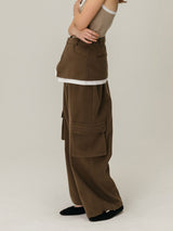 CARGO LAYERED SKIRT PANTS / BROWN