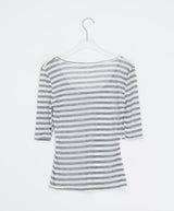 Yoka Stripe U-neck Layered Three Quarter Tee
