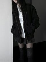 vintage fold denim hoodie zip-up