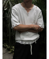 [S/S] Vacance damage v neck half knit(3color)
