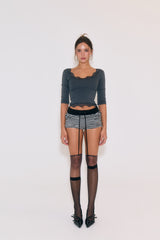 Sweetie Lace Trim 3/4 Sleeve Tee (Charcoal)