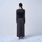 CUT-OUT MAXI LONG SKIRT (CHARCOAL)