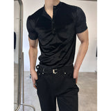 [MUSCLE FIT] ベルベットゴルジヘンリーネックハーフTシャツ
