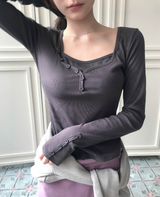 エルバースリムレイヤーボタンTシャツ