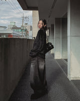 Unbalanced angora zipper knit