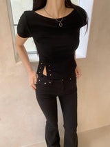 Lost Ball Stud Boat Neck Slit Half Tee