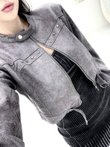 1059. Star stud suede crop jk (2color)