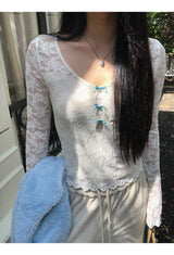 Lace Blue Ribbon Two Piece Long Sleeve Tee