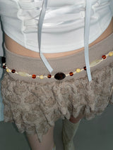 Beige Flower Frill Skirt&Pants