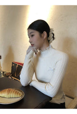 ボーレスハーフタートルネックVネックロングスリーブニットウェア