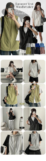 MoN Summer Windbreaker Nylon Hooded Vest Jumper