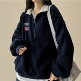 American Flag Coloring Fleece Semi-Zipup Anorak Sweatshirt