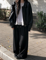 EW Collar Crop Leather Blouson (2color)