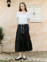 LACE PINTUCK LONG SKIRT CHARCOAL