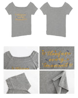 イエロークリームオフショルダーショートスリーブニットTシャツ