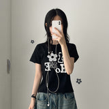 フラワー ホーム ハーフ クロップド ショートスリーブ Tシャツ (2 colors)