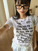 Comti lettering printing semi-cropped short-sleeved T-shirt
