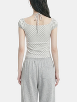 Lily Check Ribbon Off Shoulder Top