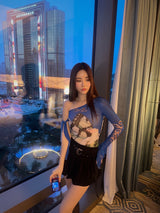 Unbalanced butterfly shirring blouse