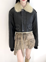 1085. Shearling leather crop mustang jk (2color)