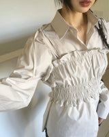 Welv Smoking Shirring Sleeveless Bustier Blouse