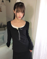 ディウレーススリムフィットボタンシャーリング長袖Tシャツ