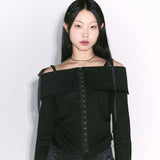 フックオフショルダーブラウス[black]