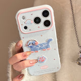 Embroidered Blue Pink Cat Soft iPhone Case