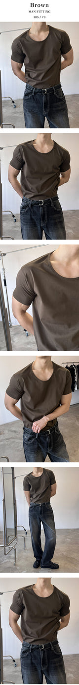 [MUSCLE FIT] U neck muscle half-shirts(8color)
