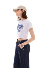 HEART SLOGAN CROP T-SHIRT / BLUE