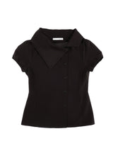 DRAPE COLLAR BLOUSE (BLACK)