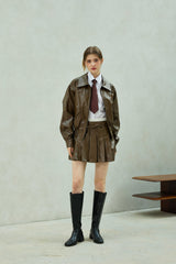 MOLLY LEATHER PLEATS SKIRT PANTS / BROWN